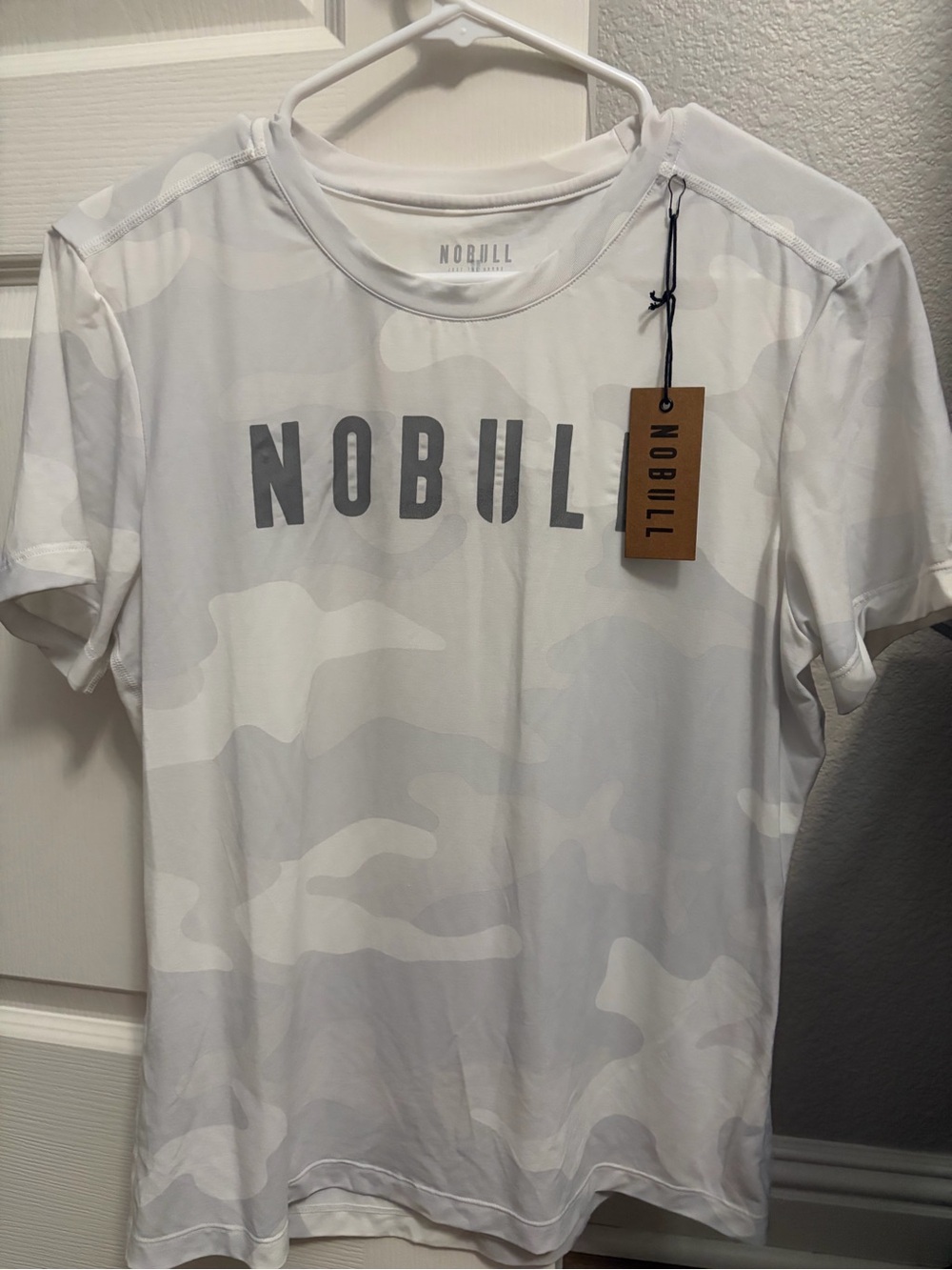 NOBULL Women’s White Camo Performance Tee with Gray Logo